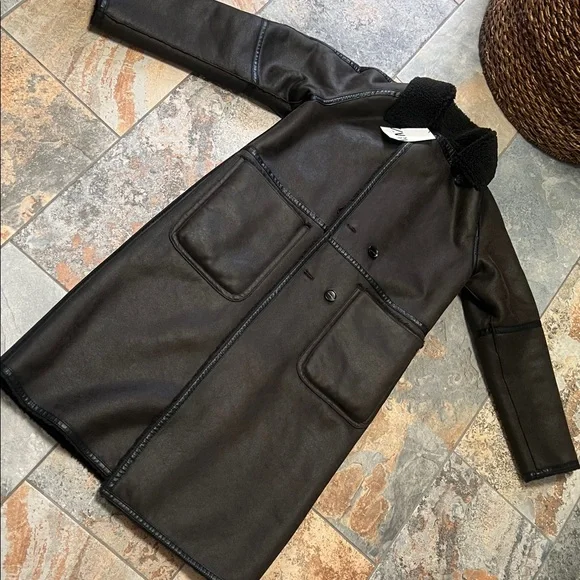 NWT Zara chocolate Brown reversable Coat - Picture 1 of 10